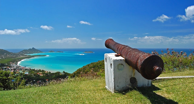 Caribbean coast view with canon