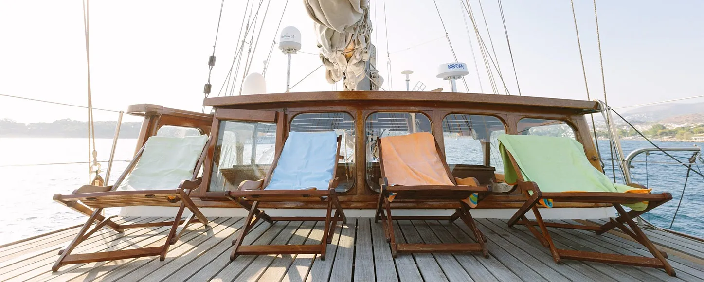 Classic yacht Sir Winston Churchill chairs on deck