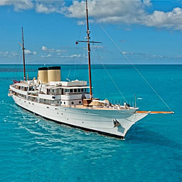 Aerial view of classic yacht