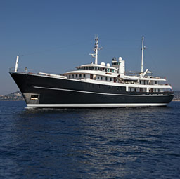 Aerial view of expedition yacht