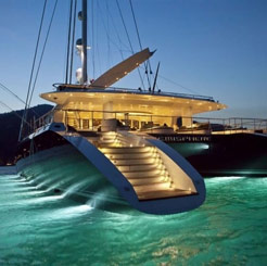 Stern view of catamaran yacht