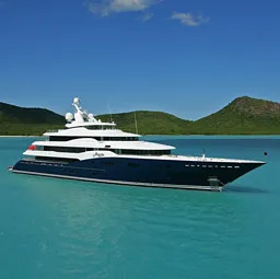 Aerial view of motor yacht