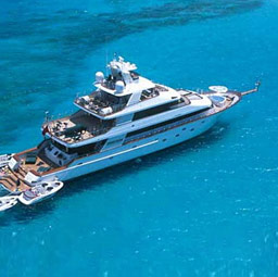 Aerial view of sport fisher yacht